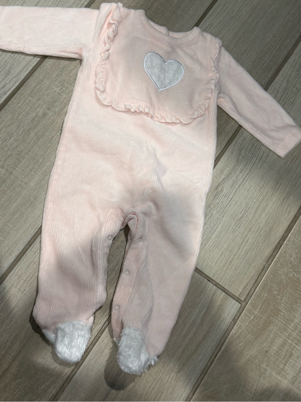 Baby Starters Pale Pink Footed One-Piece with White Heart